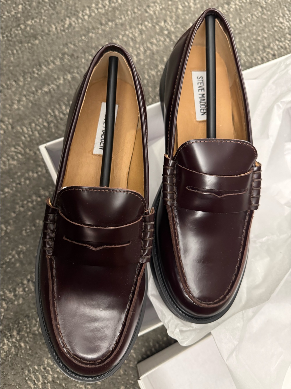 Steve Madden women’s Penny Loafers in Dark Burgundy